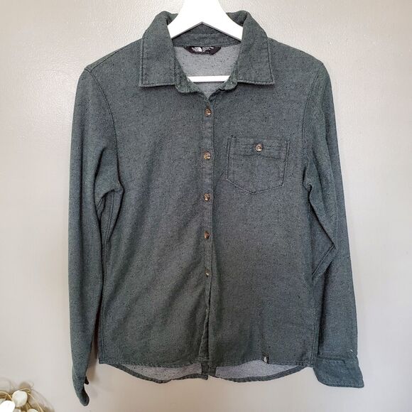 The North Face Button-Down Shirt Women's Size Small Long Sleeve Green Gray - Picture 1 of 12